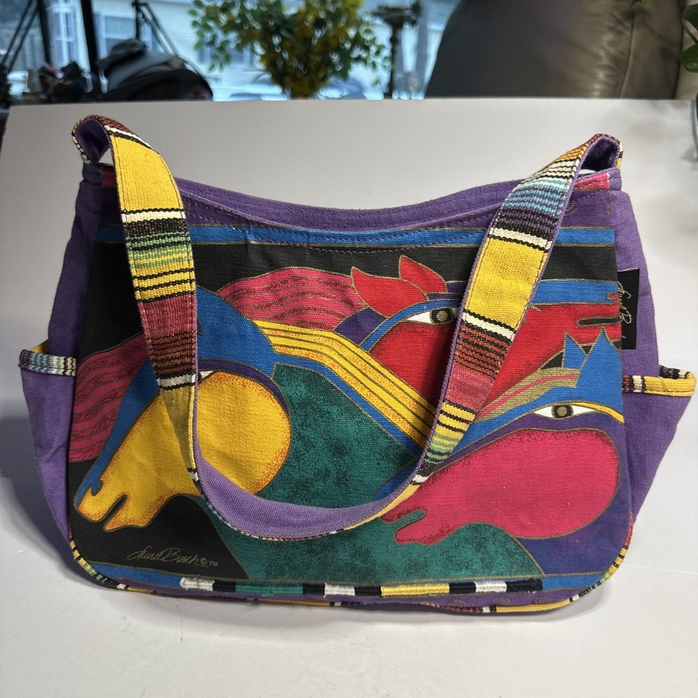Laurel Burch Wild Stallions Rainbow Horses Tote Shoulder Bag 15x8x4